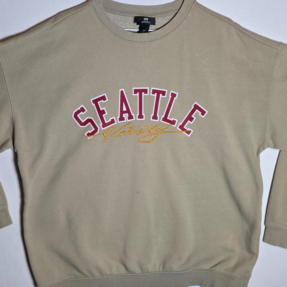 H&M Seattle Varsity Sweatshirt Large Embroidered Oversized Crewneck